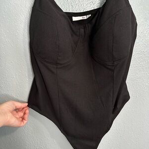 SO Black Ribbed High-cut Bodysuit